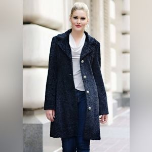 Black Faux Lamb Fur Knee Length Coat